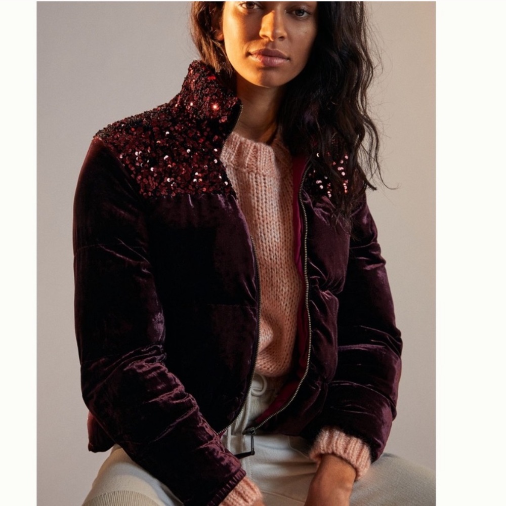 NWT Anthropologie Vera Sequined Velvet Puffer